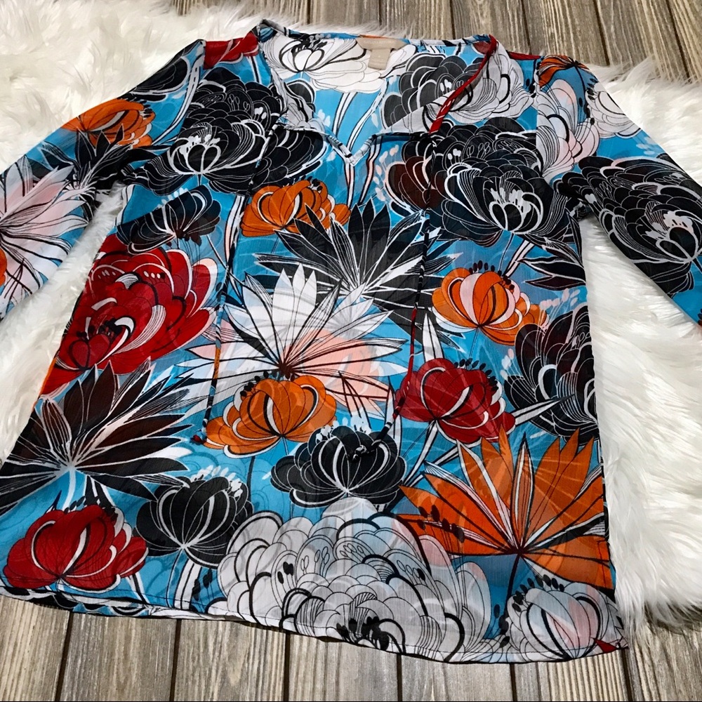 Banana Republic | 3/4 Sleeve Floral Sheer Blouse S